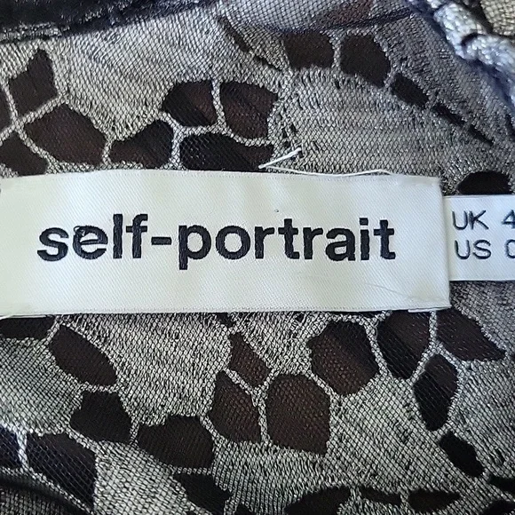 Self-Portrait Lace Tulle Overlay Top With Gray Feather Trim Size 4